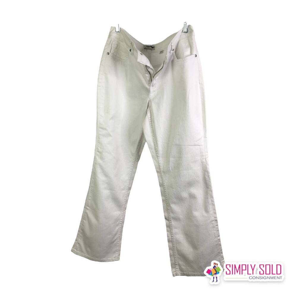 Coldwater Creek Womens 12P Flared Pants Natural Fit Hi-Rise White Cotton Stretch